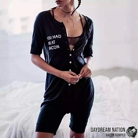 DAYDREAM NATION BACON ROMPER UNION SUIT IN BLACK COTTON/MODAL UNISEX SIZE SMALL - Picture 16 of 16